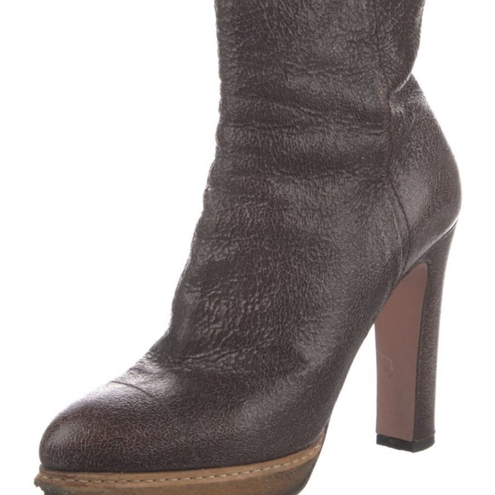 Prada Brown Crackle Leather Platform Heeled Boots EU 38.5/US 8.5 - Picture 2 of 5
